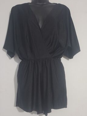 glam Black Short Sleeve Wrap Romper